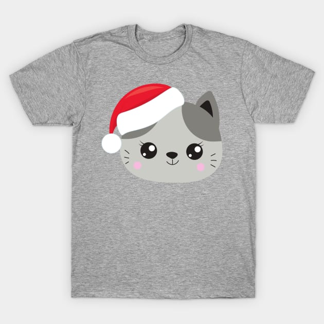 Christmas Cat, Cute Cat, Santa Hat, Cat With Hat T-Shirt by Jelena Dunčević